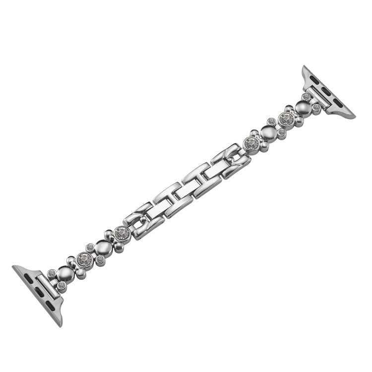 For Apple Watch Series 7 45mm Metal Diamond Bear Chain Watch Band(Silver) - Watch Bands by PMC TechLife | Online Shopping South Africa | PMC TechLife