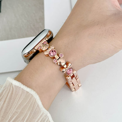 For Apple Watch Series 6 40mm Metal Diamond Bear Chain Watch Band(Rose Gold) - Watch Bands by PMC Jewellery | Online Shopping South Africa | PMC Jewellery