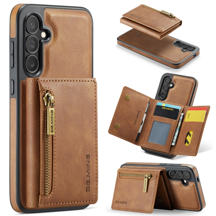 For Samsung Galaxy S24 FE 5G DG.MING M5 Series Zip RFID Multi Card Detachable Leather Phone Case(Brown) - Galaxy S24 FE 5G Cases by DG.MING | Online Shopping South Africa | PMC Jewellery | Buy Now Pay Later Mobicred