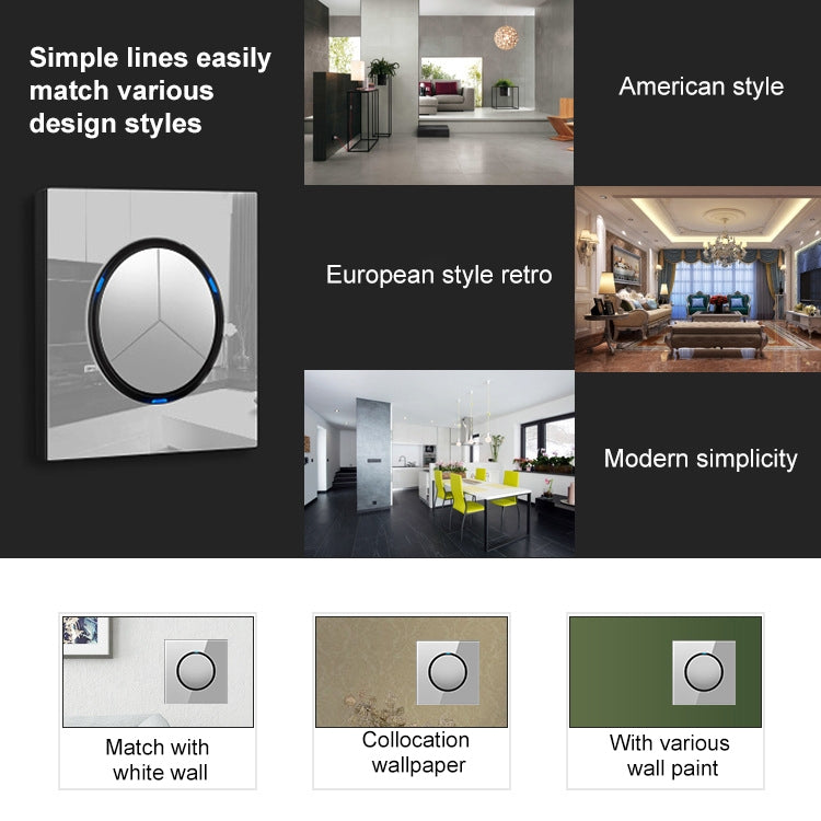 86mm Round LED Tempered Glass Switch Panel, Gray Round Glass, Style:Two Billing Control - Switch by PMC TechLife | Online Shopping South Africa | PMC TechLife | Buy Now Pay Later Mobicred