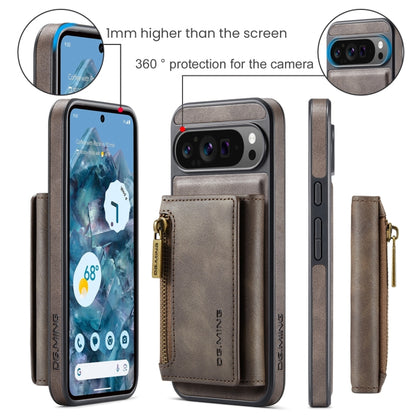 For Google Pixel 9 Pro XL DG.MING M5 Series Zip RFID Multi Card Detachable Leather Phone Case(Coffee) - Google Cases by DG.MING | Online Shopping South Africa | PMC Jewellery | Buy Now Pay Later Mobicred