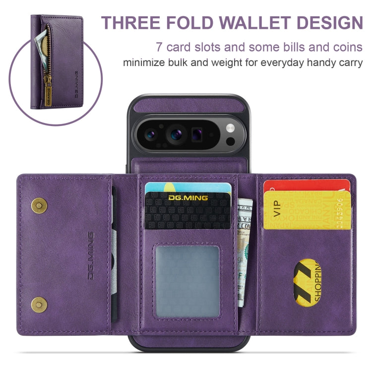 For Google Pixel 9 Pro XL DG.MING M5 Series Zip RFID Multi Card Detachable Leather Phone Case(Purple) - Google Cases by DG.MING | Online Shopping South Africa | PMC Jewellery | Buy Now Pay Later Mobicred