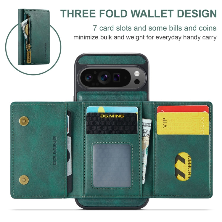 For Google Pixel 9 Pro XL DG.MING M5 Series Zip RFID Multi Card Detachable Leather Phone Case(Green) - Google Cases by DG.MING | Online Shopping South Africa | PMC Jewellery | Buy Now Pay Later Mobicred