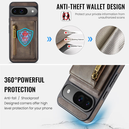 For Google Pixel 9 / 9 Pro DG.MING M5 Series Zip RFID Multi Card Detachable Leather Phone Case(Coffee) - Google Cases by DG.MING | Online Shopping South Africa | PMC Jewellery | Buy Now Pay Later Mobicred