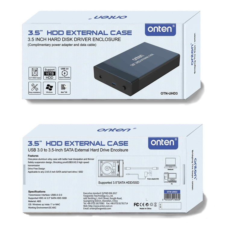 Onten UHD3 3.5 inch USB3.0 HDD External Hard Drive Enclosure(AU Plug) - HDD Enclosure by Onten | Online Shopping South Africa | PMC Jewellery | Buy Now Pay Later Mobicred