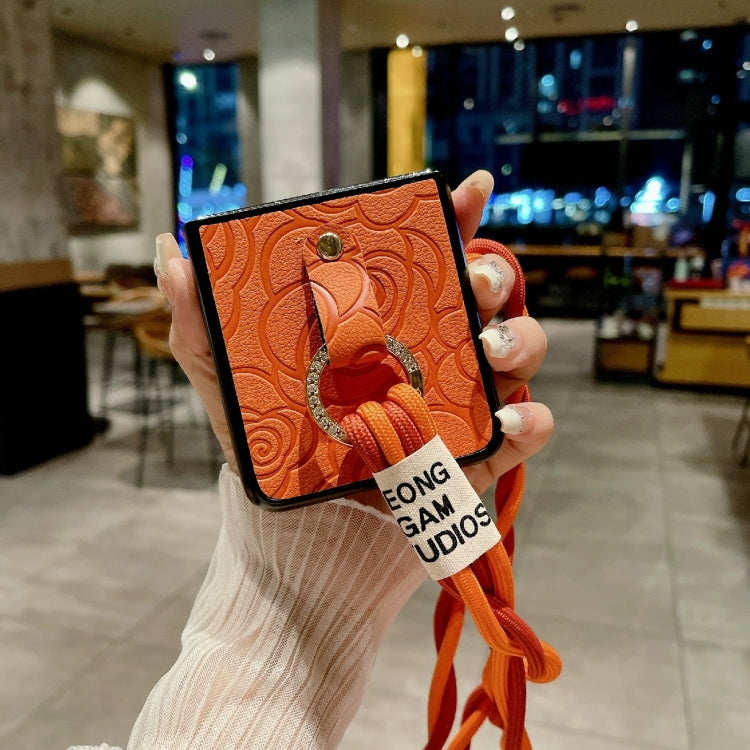 For Huawei P50 Pocket Impression Camellia Pattern Protective Phone Case with Diamond Ring Long Lanyard(Brown) - Huawei Cases by PMC TechLife | Online Shopping South Africa | PMC TechLife
