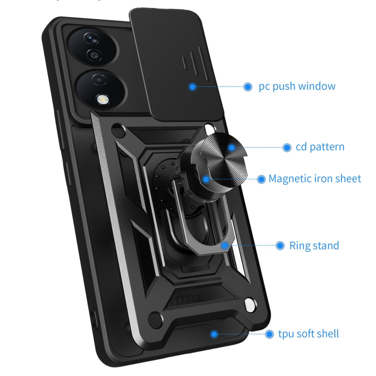 For Honor X7b Sliding Camera Cover Design TPU+PC Phone Case(Silver) - Honor Cases by PMC TechLife | Online Shopping South Africa | PMC TechLife | Buy Now Pay Later Mobicred