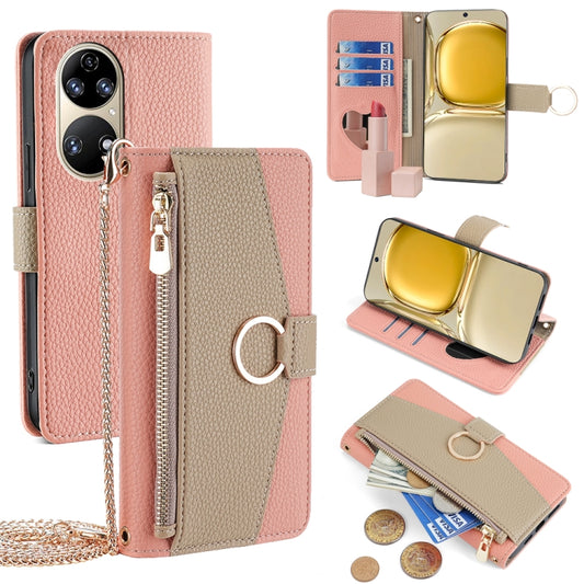 For Huawei P50 Crossbody Litchi Texture Leather Phone Case(Pink) - Huawei Cases by PMC Jewellery | Online Shopping South Africa | PMC Jewellery | Buy Now Pay Later Mobicred