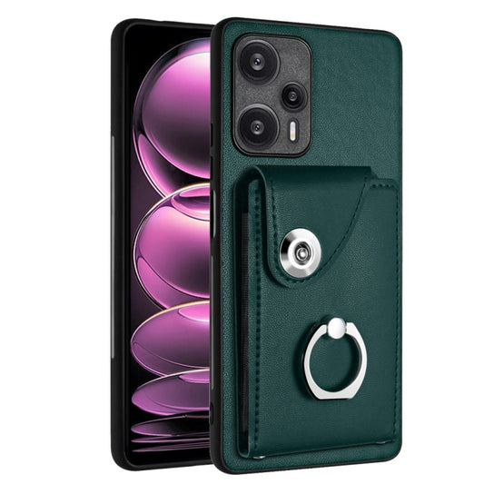 For Xiaomi Poco F5 5G/Redmi Note 12 Turbo Organ Card Bag Ring Holder PU Phone Case(Green) - Xiaomi Cases by PMC Jewellery | Online Shopping South Africa | PMC Jewellery | Buy Now Pay Later Mobicred