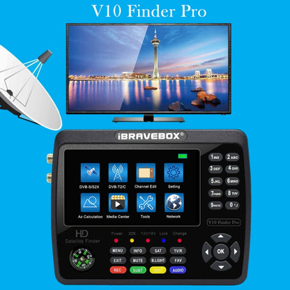 iBRAVEBOX V10 Finder Pro 4.3 inch Display Digital Satellite Meter Signal Finder, Support DVB-S/S2/S2X/T/T2/C, Plug Type:UK Plug(Black) - Satellite Finder by PMC Jewellery | Online Shopping South Africa | PMC Jewellery | Buy Now Pay Later Mobicred