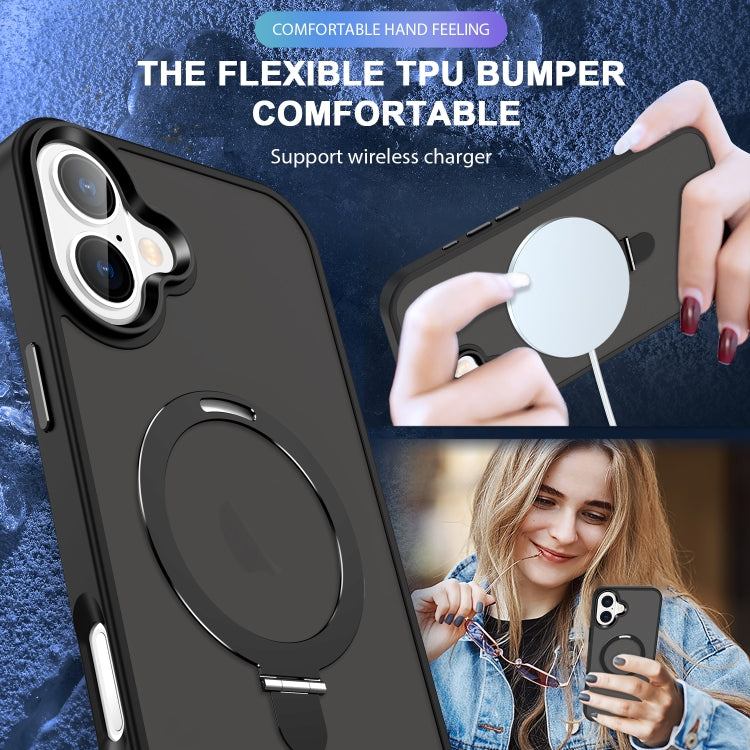 For iPhone 16 MagSafe Holder Skin-feel PC Hybrid TPU Phone Case(Black) - iPhone 16 Cases by PMC TechLife | Online Shopping South Africa | PMC TechLife | Buy Now Pay Later Mobicred
