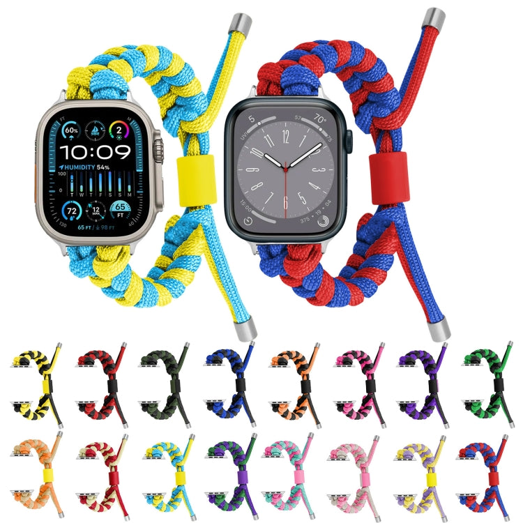 For Apple Watch Ultra 2 49mm Paracord Fishtail Braided Silicone Bead Watch Band(Rose Red Green) - Watch Bands by PMC Jewellery | Online Shopping South Africa | PMC Jewellery | Buy Now Pay Later Mobicred