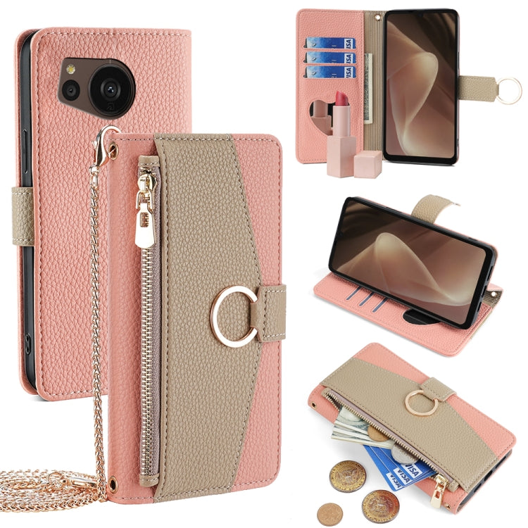 For Sharp Aquos Sense7 Plus Crossbody Litchi Texture Leather Phone Case(Pink) - More Brand by PMC TechLife | Online Shopping South Africa | PMC TechLife | Buy Now Pay Later Mobicred