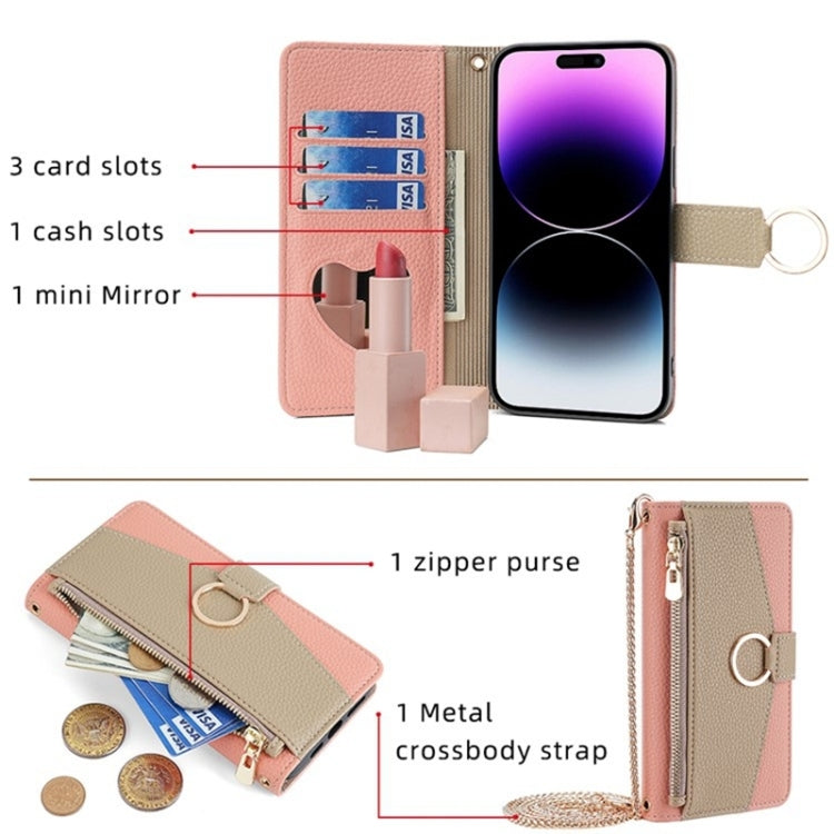 For Sharp Aquos Sense7 Plus Crossbody Litchi Texture Leather Phone Case(Pink) - More Brand by PMC TechLife | Online Shopping South Africa | PMC TechLife | Buy Now Pay Later Mobicred