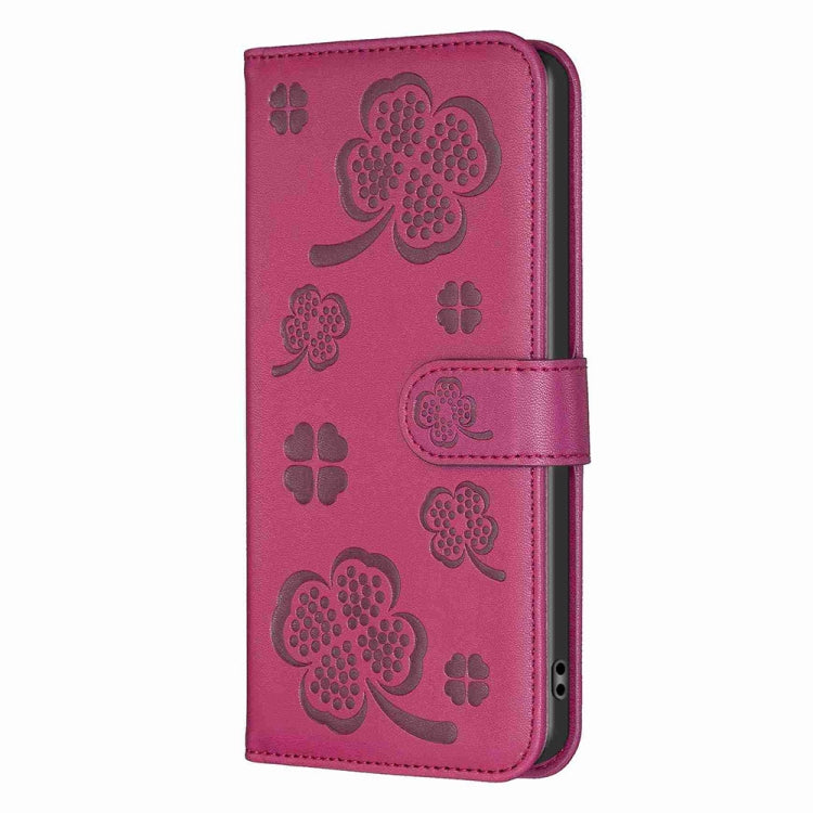 For Xiaomi Redmi Note 12 Pro+ 5G Global Four-leaf Embossed Leather Phone Case(Rose Red) - Xiaomi Cases by PMC TechLife | Online Shopping South Africa | PMC TechLife | Buy Now Pay Later Mobicred