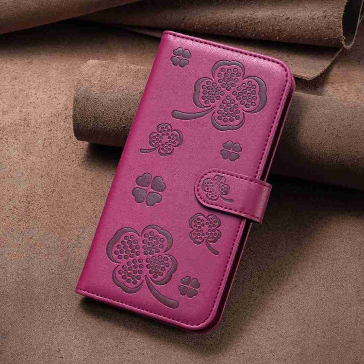 For Xiaomi Redmi Note 12 Pro+ 5G Global Four-leaf Embossed Leather Phone Case(Rose Red) - Xiaomi Cases by PMC TechLife | Online Shopping South Africa | PMC TechLife | Buy Now Pay Later Mobicred