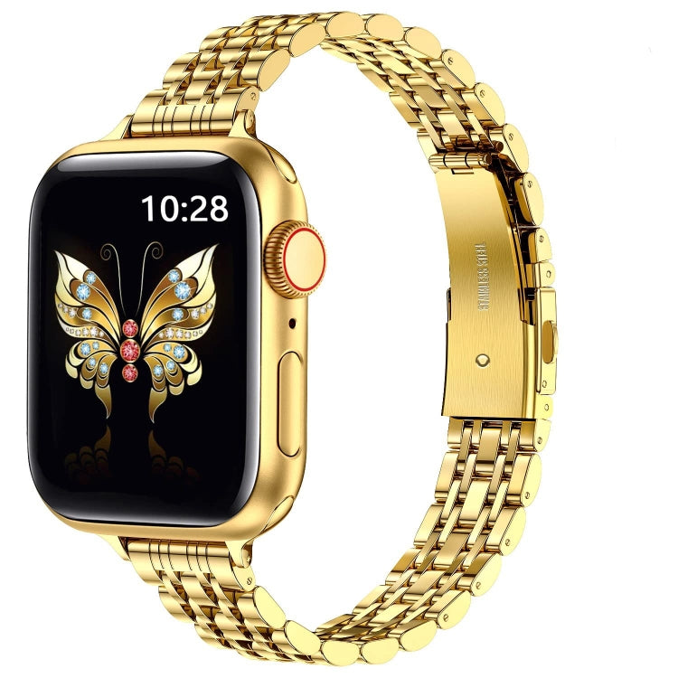 For Apple Watch Series 8 41mm Slim Seven Bead Slingshot Buckle Metal Watch Band(Gold) - Watch Bands by PMC Jewellery | Online Shopping South Africa | PMC Jewellery