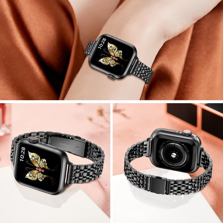 For Apple Watch SE 2022 44mm Slim Seven Bead Slingshot Buckle Metal Watch Band(Black) - Watch Bands by PMC Jewellery | Online Shopping South Africa | PMC Jewellery