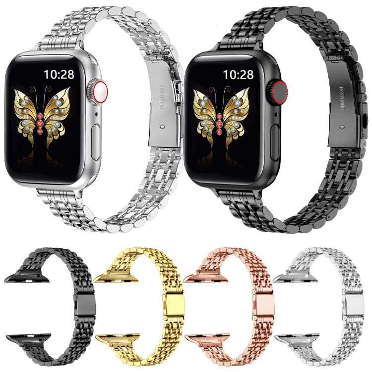 For Apple Watch Series 4 40mm Slim Seven Bead Slingshot Buckle Metal Watch Band(Silver) - Watch Bands by PMC Jewellery | Online Shopping South Africa | PMC Jewellery