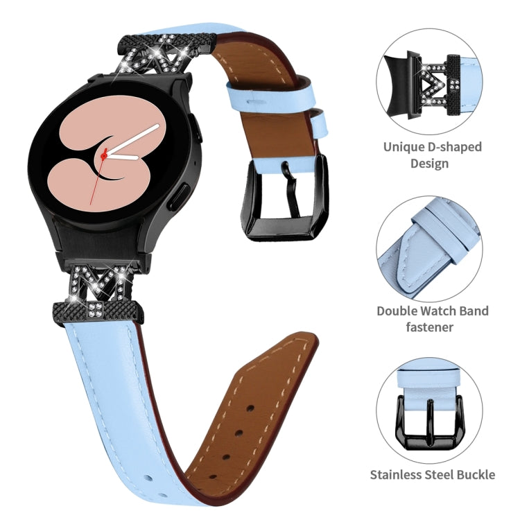 For Samsung Galaxy Watch6 / 6 Classic M Letter D-shaped Twill Leather Watch Band(Black Blue) - Watch Bands by PMC Jewellery | Online Shopping South Africa | PMC Jewellery