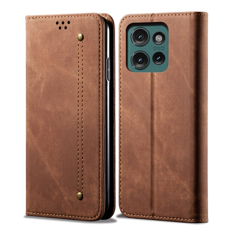 For Motorola Edge 50 5G Global Denim Texture Flip Leather Phone Case(Brown) - free shipping - PMC TechLife - Order now!