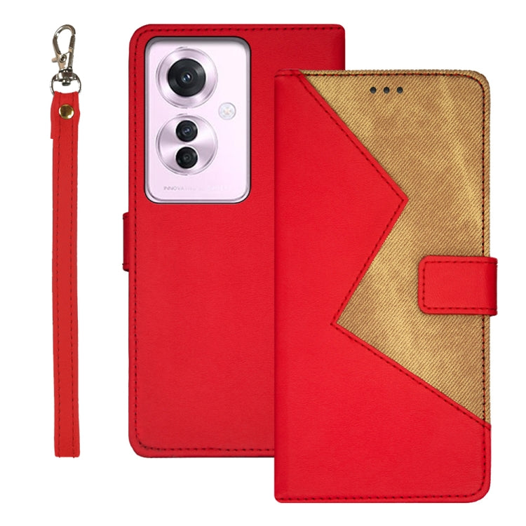 For OPPO Reno11 F idewei Two-color Splicing Leather Phone Case(Red) - Reno11 F Cases by idewei | Online Shopping South Africa | PMC Jewellery | Buy Now Pay Later Mobicred