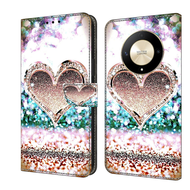 For Honor Magic6 Lite Crystal 3D Shockproof Protective Leather Phone Case(Pink Diamond Heart) - Honor Cases by PMC Jewellery | Online Shopping South Africa | PMC Jewellery | Buy Now Pay Later Mobicred