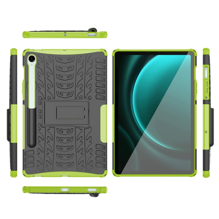 For Samsung Galaxy Tab S9 FE / S10 FE Tire Texture TPU + PC Tablet Case with Holder(Green) - Galaxy Tab S9 FE by PMC Jewellery | Online Shopping South Africa | PMC Jewellery | Buy Now Pay Later Mobicred