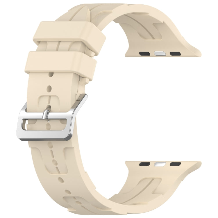 For Apple Watch Series 2 42mm H Texture Silicone Ladder Buckle Watch Band(Khaki) - Watch Bands by PMC Jewellery | Online Shopping South Africa | PMC Jewellery