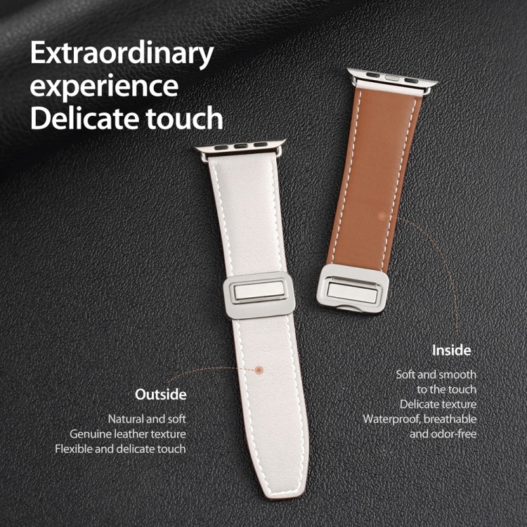 For Apple Watch SE 2023 44mm DUX DUCIS YA Series Magnetic Buckle Genuine Leather Watch Band(White) - Watch Bands by DUX DUCIS | Online Shopping South Africa | PMC Jewellery | Buy Now Pay Later Mobicred