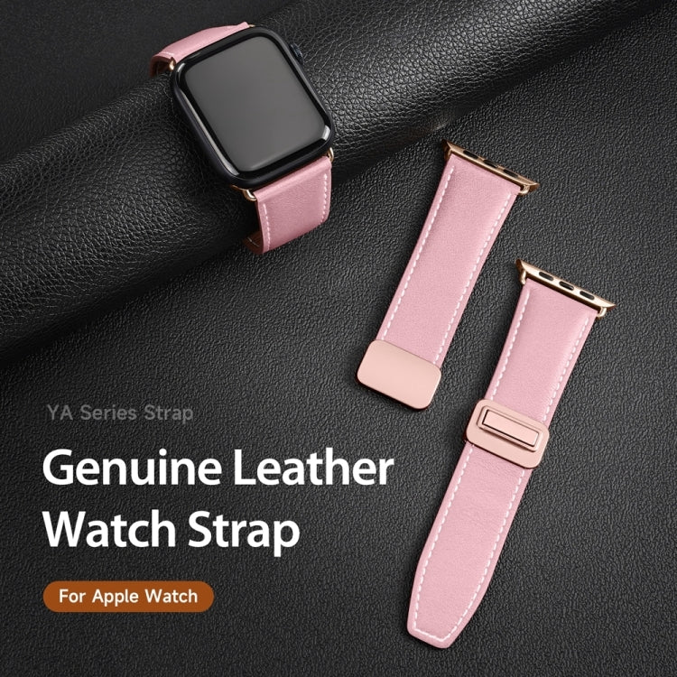 For Apple Watch Series 9 45mm DUX DUCIS YA Series Magnetic Buckle Genuine Leather Watch Band(Pink) - Watch Bands by DUX DUCIS | Online Shopping South Africa | PMC Jewellery | Buy Now Pay Later Mobicred