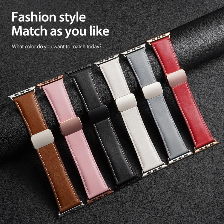 For Apple Watch Series 9 41mm DUX DUCIS YA Series Magnetic Buckle Genuine Leather Watch Band(Pink) - Watch Bands by DUX DUCIS | Online Shopping South Africa | PMC Jewellery | Buy Now Pay Later Mobicred