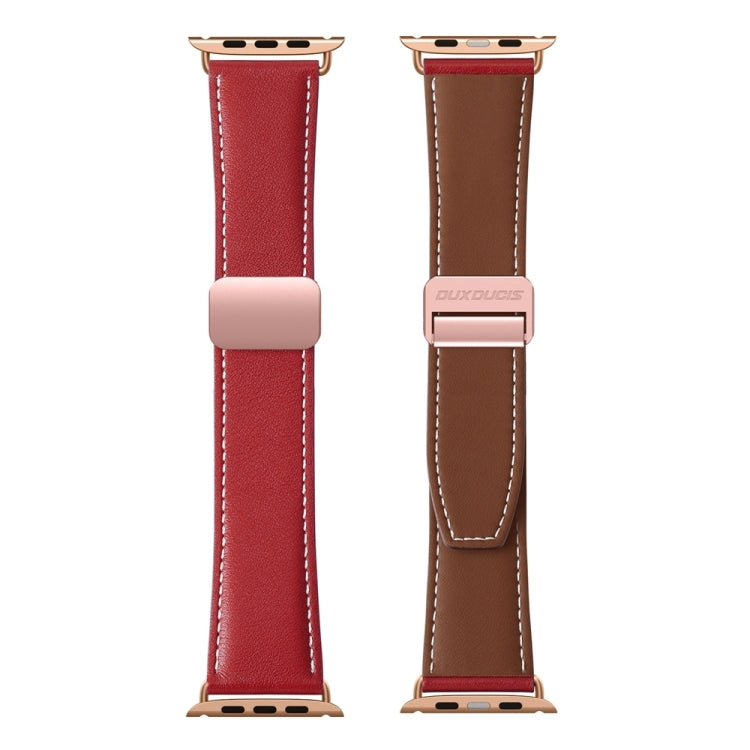 For Apple Watch SE 2022 40mm DUX DUCIS YA Series Magnetic Buckle Genuine Leather Watch Band(Red) - Watch Bands by DUX DUCIS | Online Shopping South Africa | PMC Jewellery | Buy Now Pay Later Mobicred