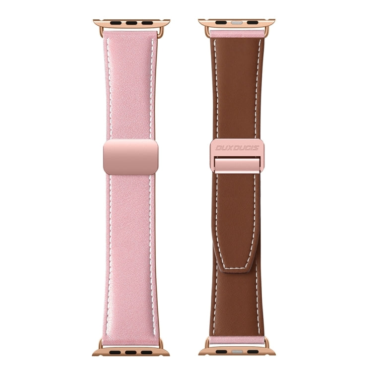 For Apple Watch SE 2022 44mm DUX DUCIS YA Series Magnetic Buckle Genuine Leather Watch Band(Pink) - Watch Bands by DUX DUCIS | Online Shopping South Africa | PMC Jewellery | Buy Now Pay Later Mobicred