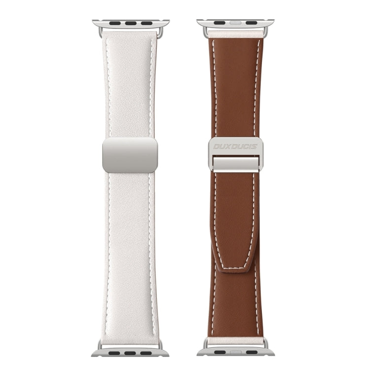 For Apple Watch SE 2022 44mm DUX DUCIS YA Series Magnetic Buckle Genuine Leather Watch Band(White) - Watch Bands by DUX DUCIS | Online Shopping South Africa | PMC Jewellery | Buy Now Pay Later Mobicred