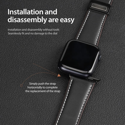 For Apple Watch Series 7 45mm DUX DUCIS YA Series Magnetic Buckle Genuine Leather Watch Band(Black) - Watch Bands by DUX DUCIS | Online Shopping South Africa | PMC Jewellery | Buy Now Pay Later Mobicred