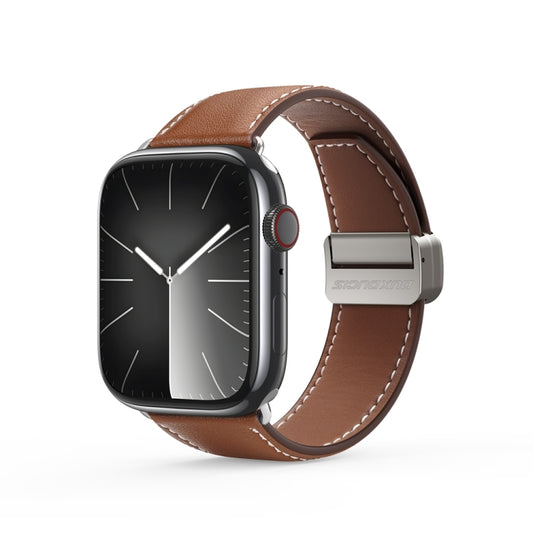 For Apple Watch Series 7 45mm DUX DUCIS YA Series Magnetic Buckle Genuine Leather Watch Band(Brown) - Watch Bands by DUX DUCIS | Online Shopping South Africa | PMC Jewellery | Buy Now Pay Later Mobicred