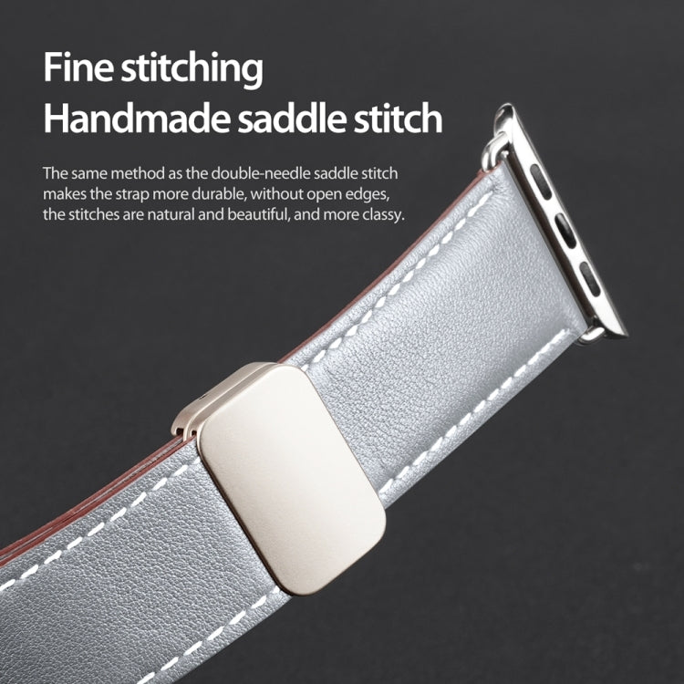 For Apple Watch Series 7 45mm DUX DUCIS YA Series Magnetic Buckle Genuine Leather Watch Band(Grey) - Watch Bands by DUX DUCIS | Online Shopping South Africa | PMC Jewellery | Buy Now Pay Later Mobicred