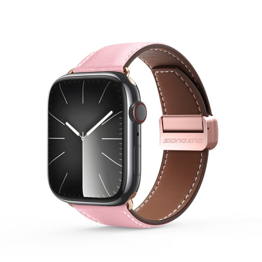 For Apple Watch Series 7 45mm DUX DUCIS YA Series Magnetic Buckle Genuine Leather Watch Band(Pink) - Watch Bands by DUX DUCIS | Online Shopping South Africa | PMC Jewellery | Buy Now Pay Later Mobicred