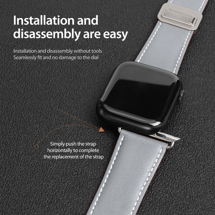 For Apple Watch Series 6 40mm DUX DUCIS YA Series Magnetic Buckle Genuine Leather Watch Band(Grey) - Watch Bands by DUX DUCIS | Online Shopping South Africa | PMC Jewellery | Buy Now Pay Later Mobicred