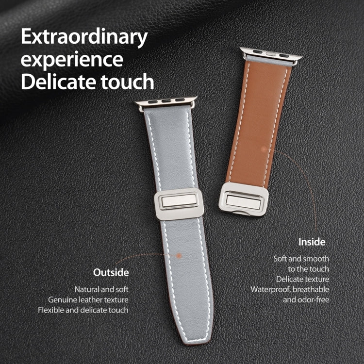 For Apple Watch Series 6 44mm DUX DUCIS YA Series Magnetic Buckle Genuine Leather Watch Band(Grey) - Watch Bands by DUX DUCIS | Online Shopping South Africa | PMC Jewellery | Buy Now Pay Later Mobicred