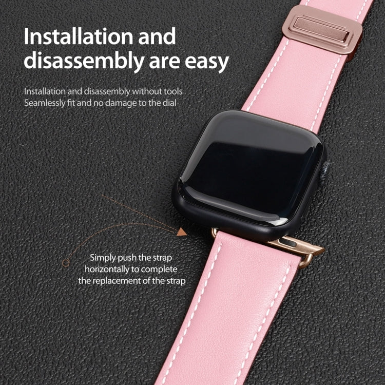 For Apple Watch Series 6 44mm DUX DUCIS YA Series Magnetic Buckle Genuine Leather Watch Band(Pink) - Watch Bands by DUX DUCIS | Online Shopping South Africa | PMC Jewellery | Buy Now Pay Later Mobicred