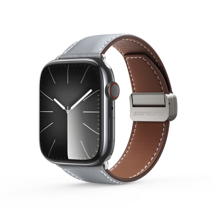 For Apple Watch Series 5 44mm DUX DUCIS YA Series Magnetic Buckle Genuine Leather Watch Band(Grey) - Watch Bands by DUX DUCIS | Online Shopping South Africa | PMC Jewellery | Buy Now Pay Later Mobicred