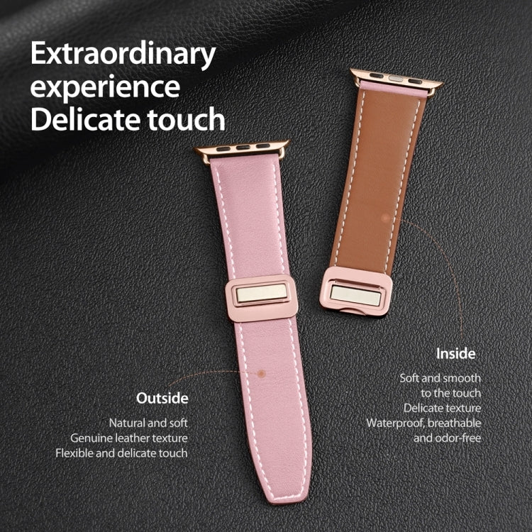 For Apple Watch Series 5 44mm DUX DUCIS YA Series Magnetic Buckle Genuine Leather Watch Band(Pink) - Watch Bands by DUX DUCIS | Online Shopping South Africa | PMC Jewellery | Buy Now Pay Later Mobicred