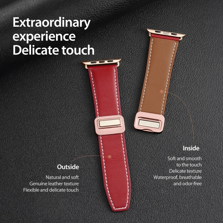 For Apple Watch Series 5 44mm DUX DUCIS YA Series Magnetic Buckle Genuine Leather Watch Band(Red) - Watch Bands by DUX DUCIS | Online Shopping South Africa | PMC Jewellery | Buy Now Pay Later Mobicred