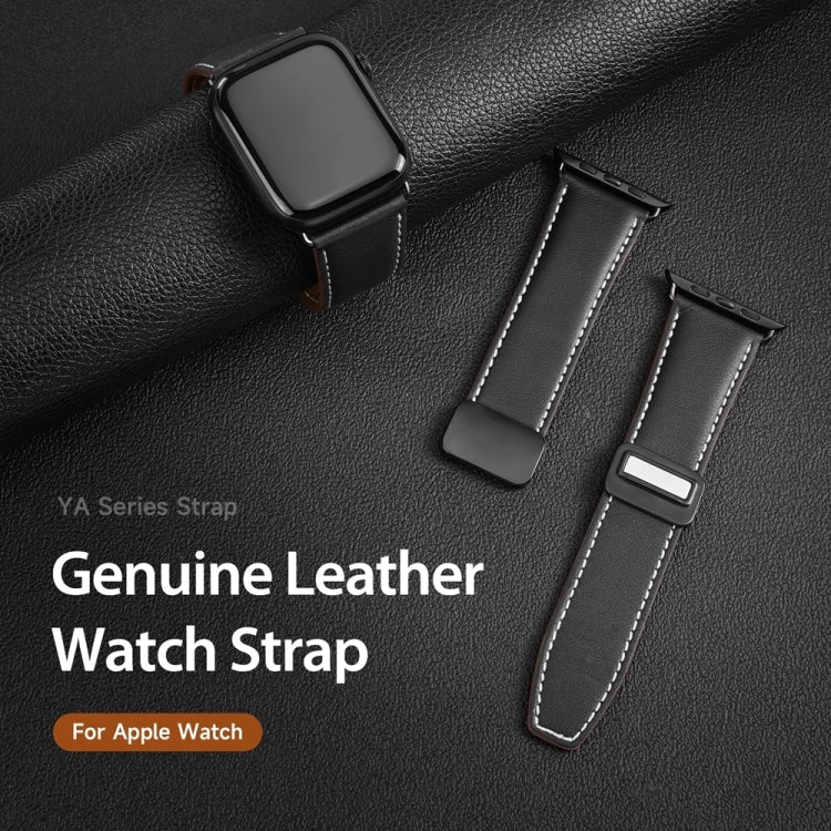 For Apple Watch Series 4 44mm DUX DUCIS YA Series Magnetic Buckle Genuine Leather Watch Band(Black) - Watch Bands by DUX DUCIS | Online Shopping South Africa | PMC Jewellery | Buy Now Pay Later Mobicred