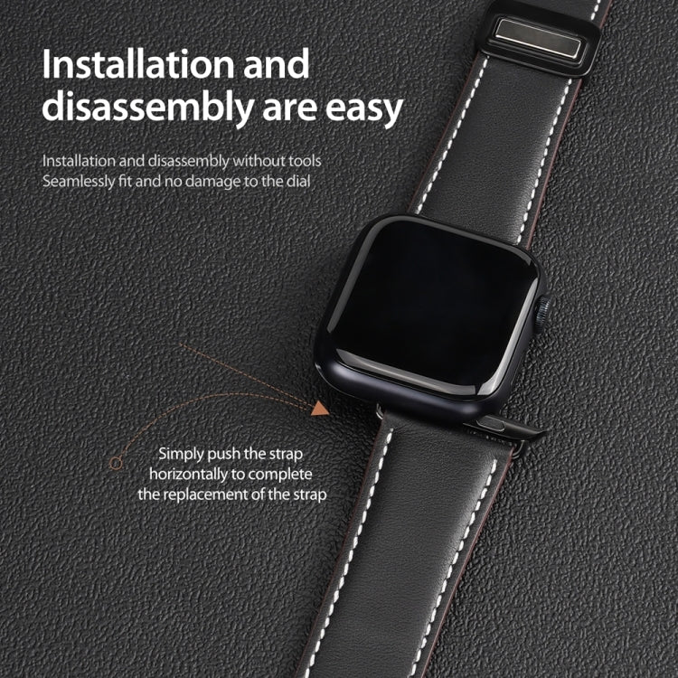 For Apple Watch Series 4 44mm DUX DUCIS YA Series Magnetic Buckle Genuine Leather Watch Band(Black) - Watch Bands by DUX DUCIS | Online Shopping South Africa | PMC Jewellery | Buy Now Pay Later Mobicred