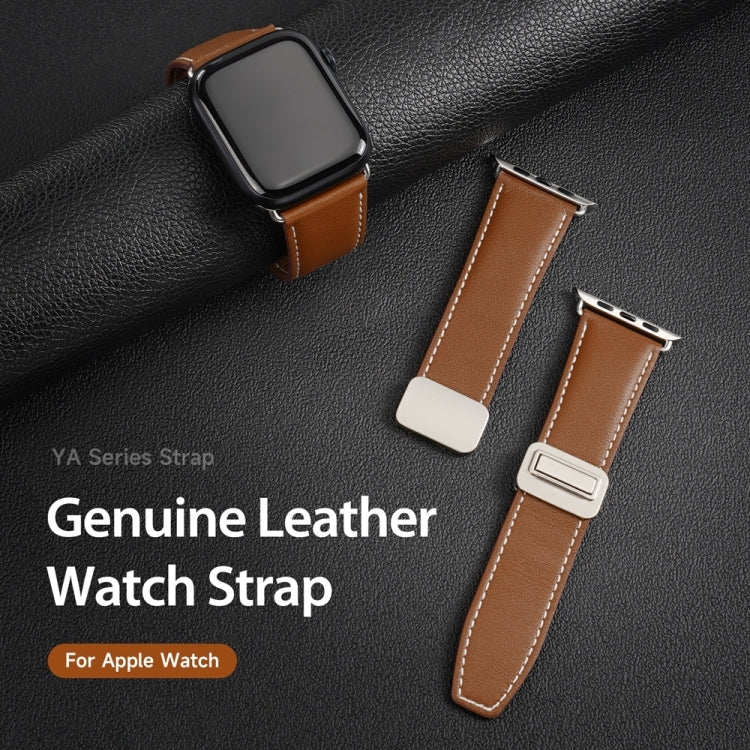 For Apple Watch Series 4 44mm DUX DUCIS YA Series Magnetic Buckle Genuine Leather Watch Band(Brown) - Watch Bands by DUX DUCIS | Online Shopping South Africa | PMC Jewellery | Buy Now Pay Later Mobicred