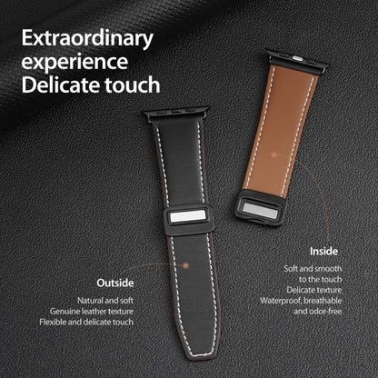 For Apple Watch Series 3 42mm DUX DUCIS YA Series Magnetic Buckle Genuine Leather Watch Band(Black) - Watch Bands by DUX DUCIS | Online Shopping South Africa | PMC Jewellery | Buy Now Pay Later Mobicred