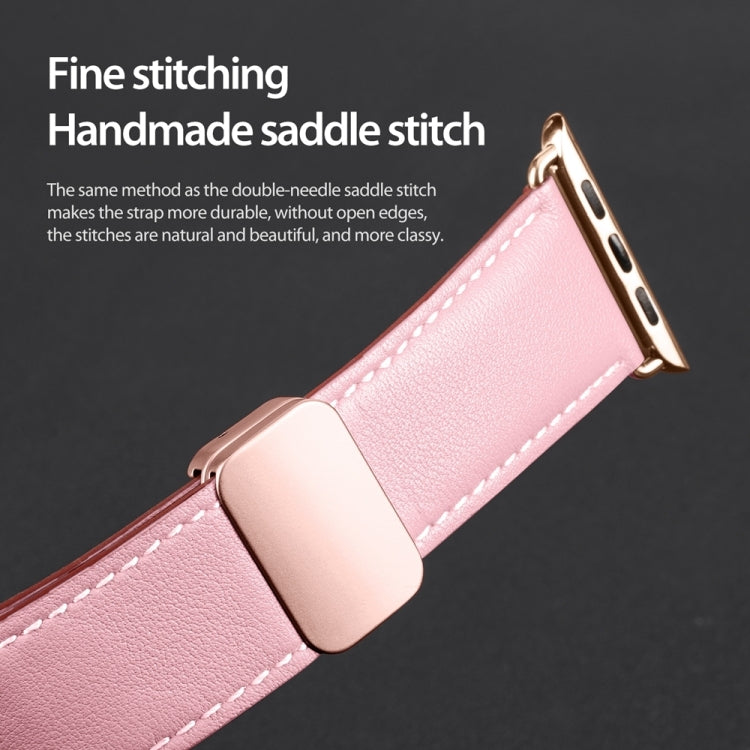 For Apple Watch Series 2 42mm DUX DUCIS YA Series Magnetic Buckle Genuine Leather Watch Band(Pink) - Watch Bands by DUX DUCIS | Online Shopping South Africa | PMC Jewellery | Buy Now Pay Later Mobicred